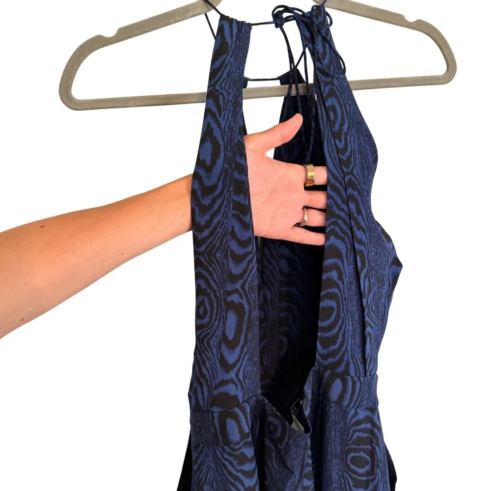 Diane‎ von Furstenberg Silk Halter Jumpsuit Navy Black Swirl Wide Leg 6 Formal